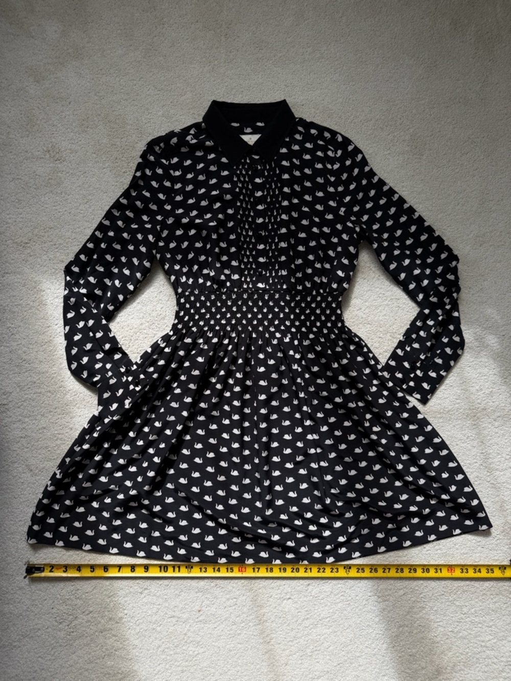 KATE SPADE Swan Print Silk Blend Shirtdress Black Size Large - Picture 12 of 16